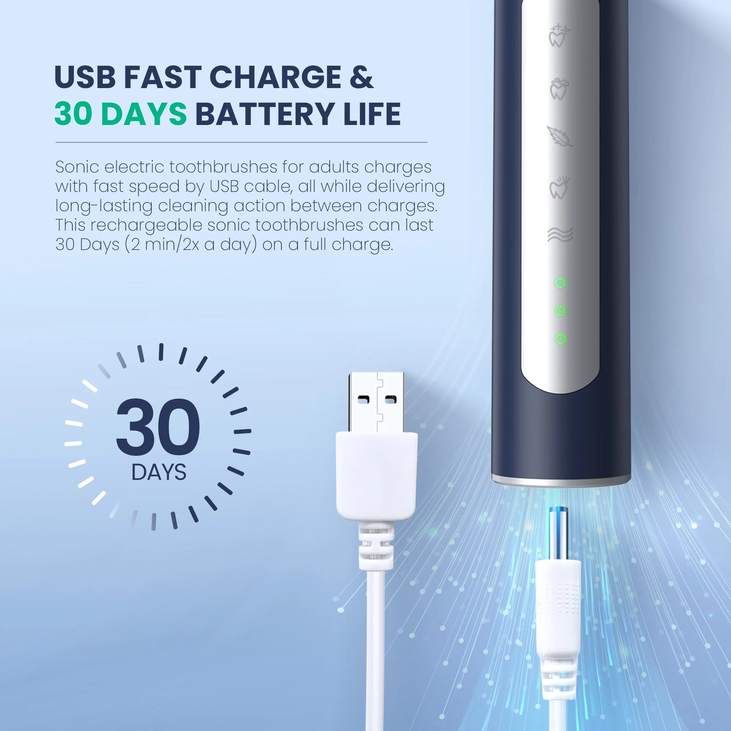Sejoy JS10-1 Electric Sonic Toothbrush with 10 pcs Replacement Heads Rechargeable Waterproof Electronic Tooth Brushes