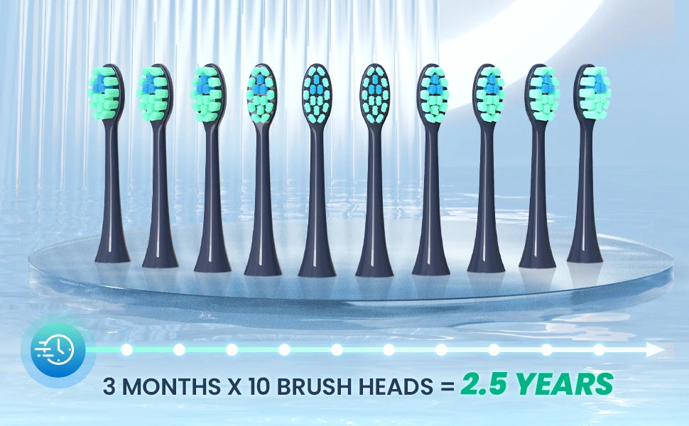Sejoy JS10-1 Electric Sonic Toothbrush with 10 pcs Replacement Heads Rechargeable Waterproof Electronic Tooth Brushes